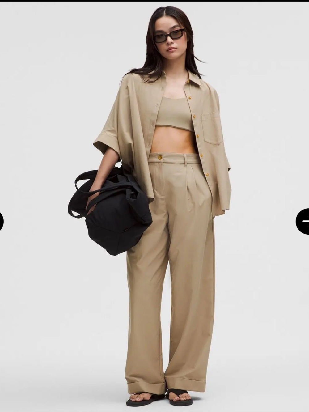 Lululemon oversized Relaxed Fit Button Up in Tan Sheer Oak